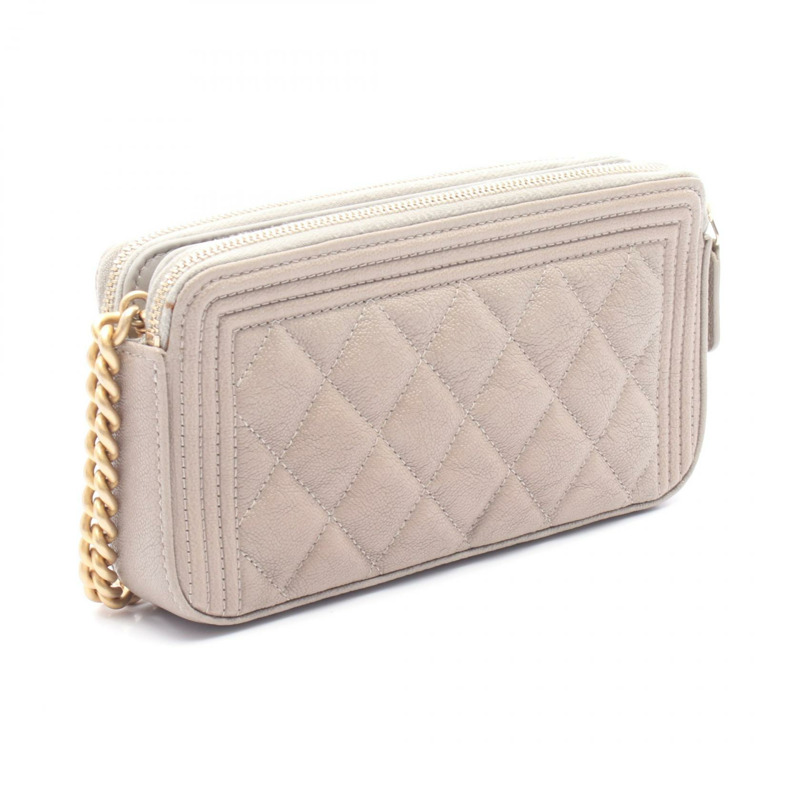 CHANEL Boy chanel 單肩包 A84069 皮革粒面小牛皮米色二手 GHW CC-1