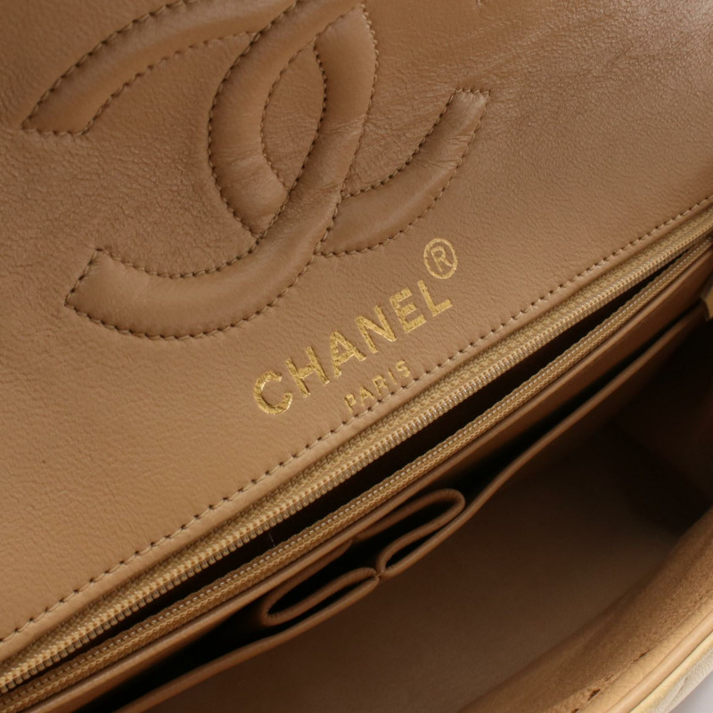 CHANEL Matelasse Paris 限量版雙翻蓋鏈條單肩包 小羊皮 米色-3