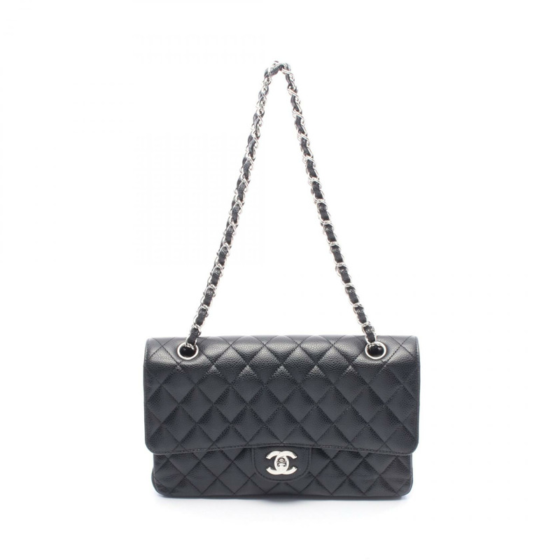 CHANEL Matelasse 雙翻蓋鏈條單肩包 A01112 小牛皮 黑色 SHW 二手-0