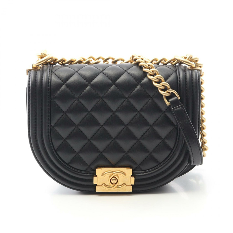 CHANEL Boy Chanel 小號單肩包 AS3350 小羊皮 黑色 二手 女款 GHW-0