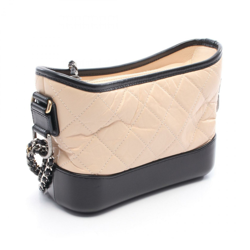 CHANEL Gabriel De Chanel 小號 Hobo 鏈條單肩包 皮革 米色 黑色 二手-1