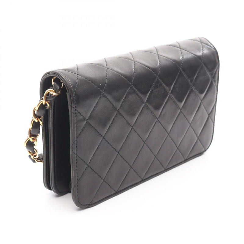 香奈兒迷你絎縫全蓋鏈條單肩背包,羊皮材質,黑色,二手,金色五金-1