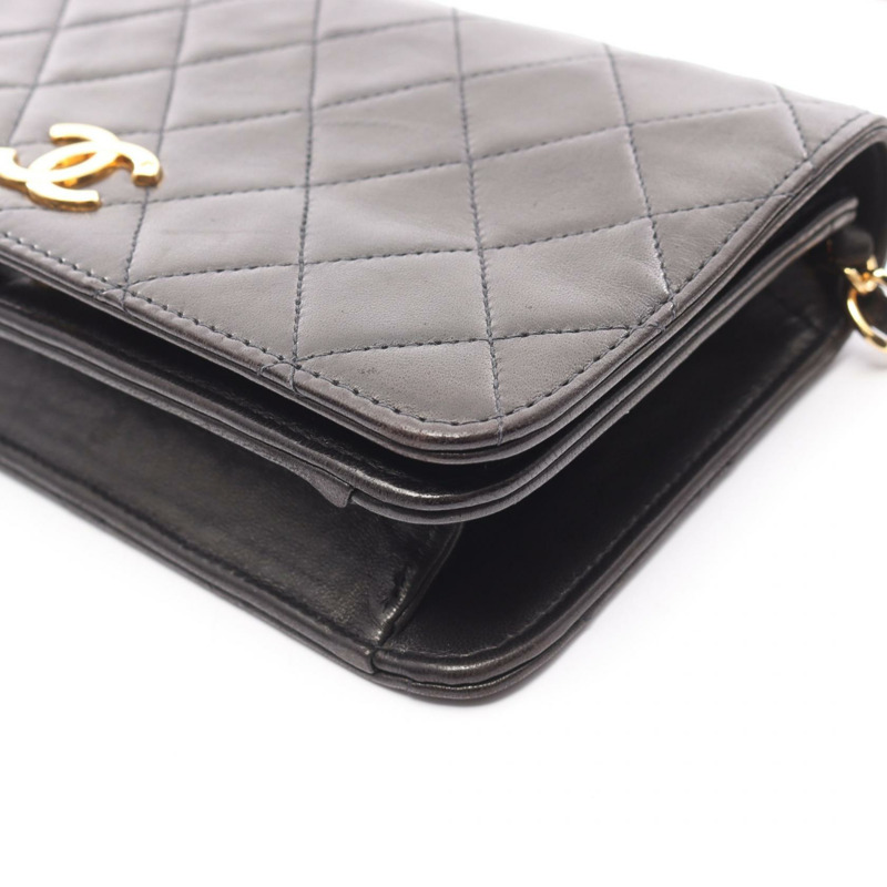 香奈兒迷你絎縫全蓋鏈條單肩背包,羊皮材質,黑色,二手,金色五金-8