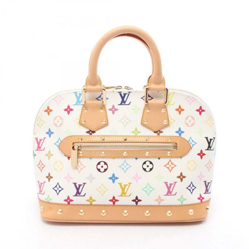 LOUIS VUITTON Alma 手提包 M92647 Monogram 多色帆布皮革白色二手-0