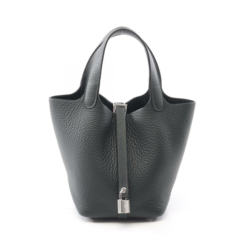 HERMES Picotin Lock PM 手提包 Clemence 皮革 綠色 Vert fonce 二手 K SHW-0