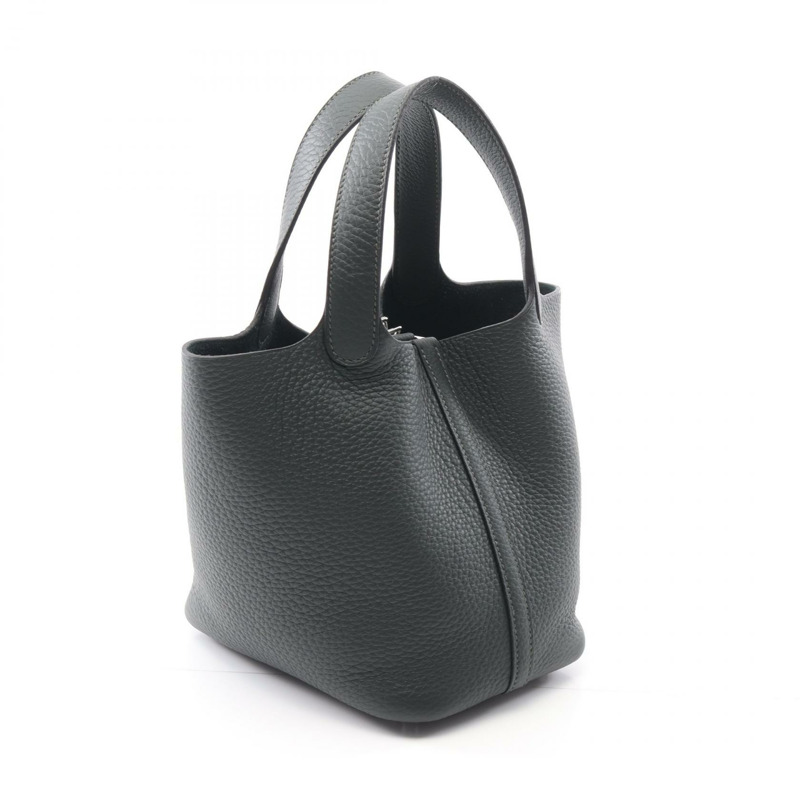 HERMES Picotin Lock PM 手提包 Clemence 皮革 綠色 Vert fonce 二手 K SHW-1