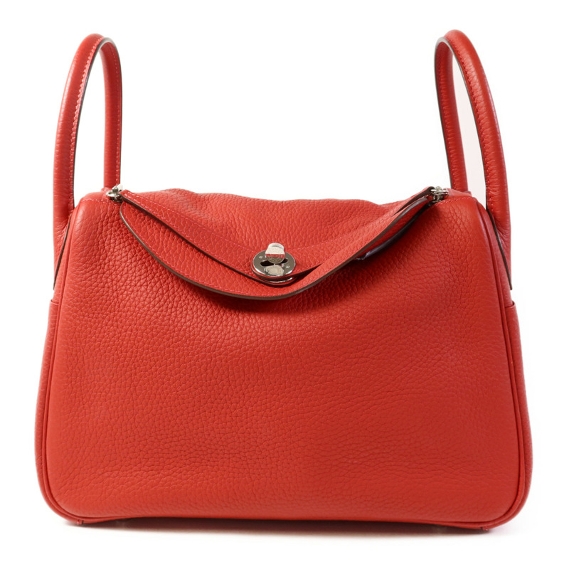 HERMES Clemence皮革Lindy 30銀扣手挽肩背兩用袋Rouge Casaque-0