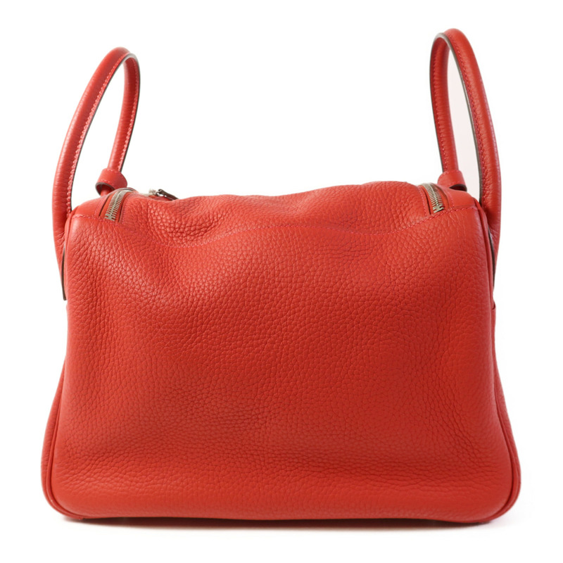 HERMES Clemence皮革Lindy 30銀扣手挽肩背兩用袋Rouge Casaque-1