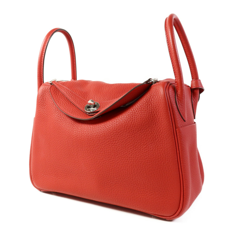 HERMES Clemence皮革Lindy 30銀扣手挽肩背兩用袋Rouge Casaque-2