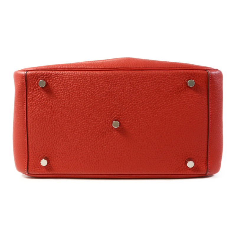 HERMES Clemence皮革Lindy 30銀扣手挽肩背兩用袋Rouge Casaque-3