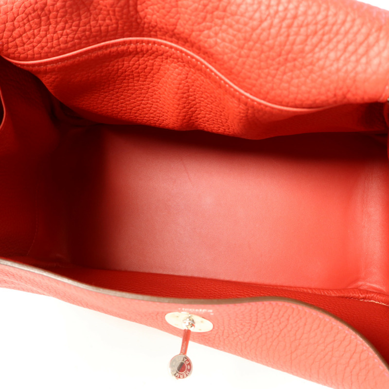 HERMES Clemence皮革Lindy 30銀扣手挽肩背兩用袋Rouge Casaque-4