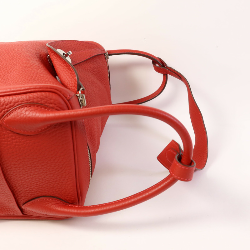 HERMES Clemence皮革Lindy 30銀扣手挽肩背兩用袋Rouge Casaque-7