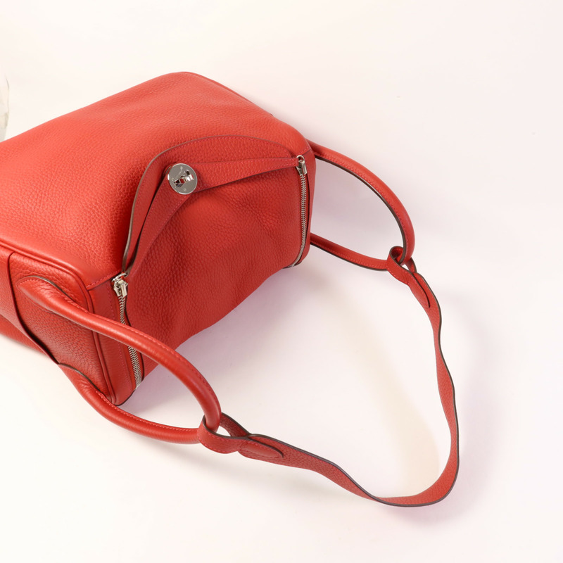 HERMES Clemence皮革Lindy 30銀扣手挽肩背兩用袋Rouge Casaque-8