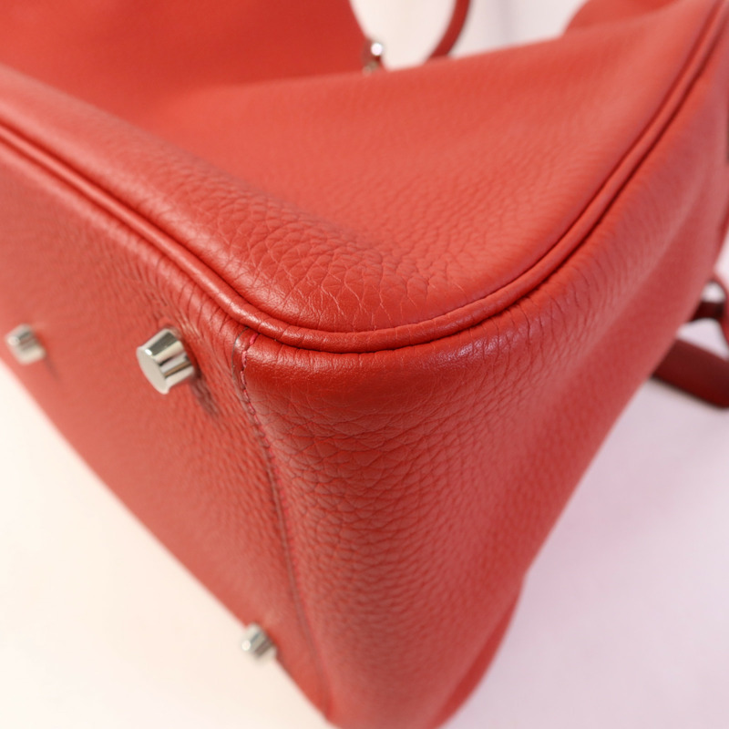 HERMES Clemence皮革Lindy 30銀扣手挽肩背兩用袋Rouge Casaque-11