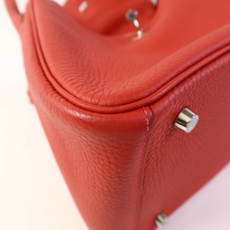 HERMES Clemence皮革Lindy 30銀扣手挽肩背兩用袋Rouge Casaque-12