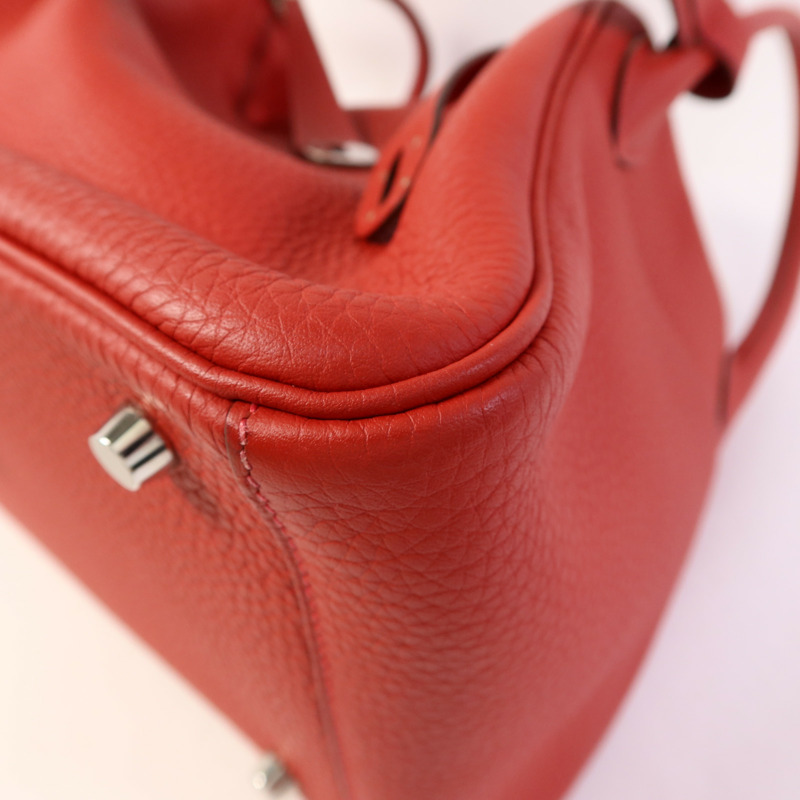HERMES Clemence皮革Lindy 30銀扣手挽肩背兩用袋Rouge Casaque-13