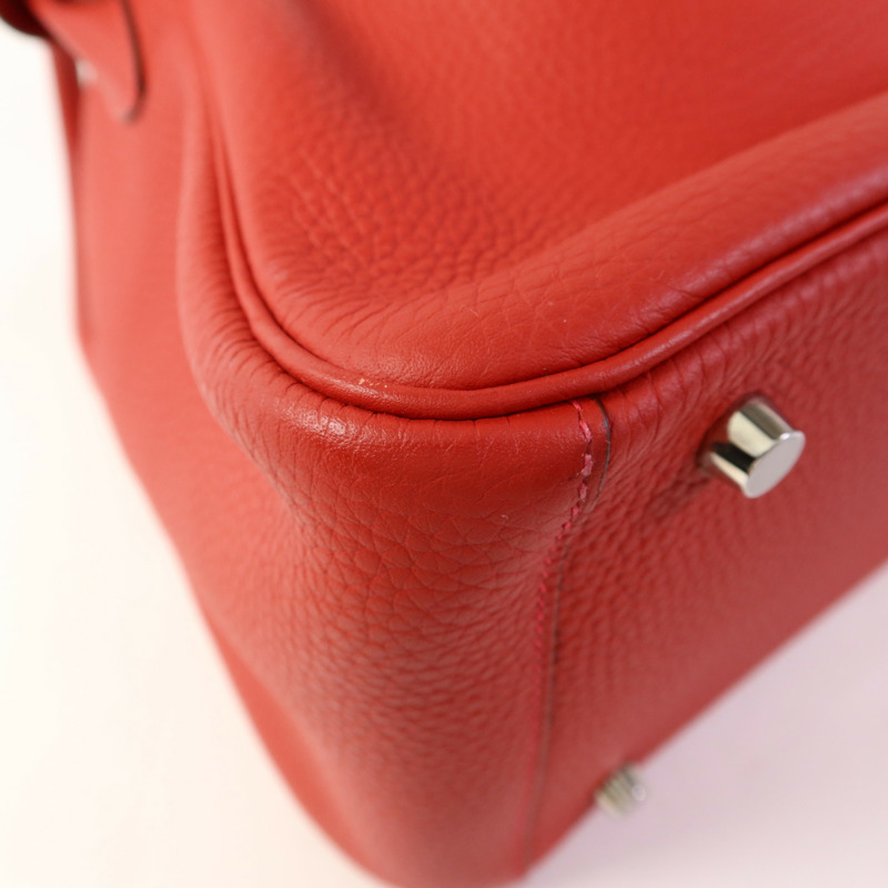 HERMES Clemence皮革Lindy 30銀扣手挽肩背兩用袋Rouge Casaque-14