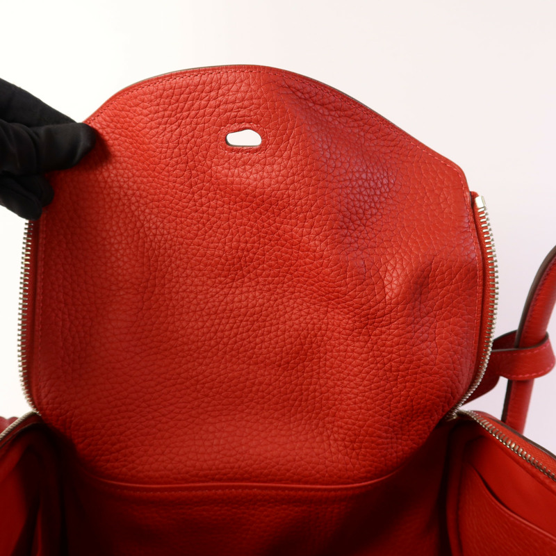 HERMES Clemence皮革Lindy 30銀扣手挽肩背兩用袋Rouge Casaque-15
