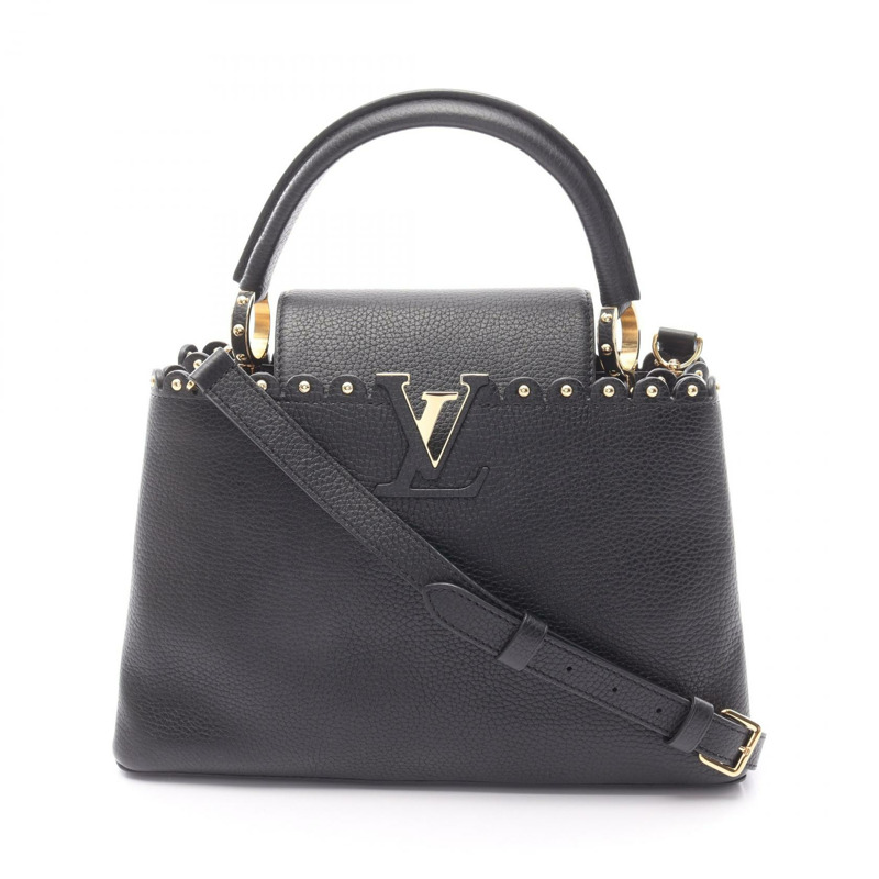 LOUIS VUITTON Capucine PM 單肩包 手提包 Taurillon 皮革 黑色 二手 女士 LV-0