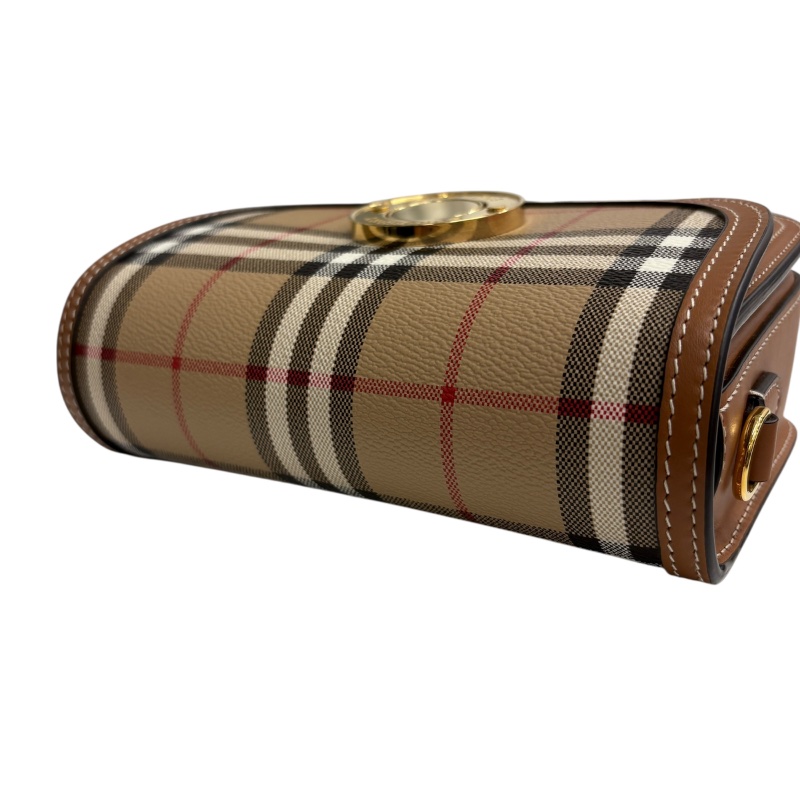 BURBERRY 巴寶莉 肩背包 PVC帆布 格紋 棕色 金釦-10