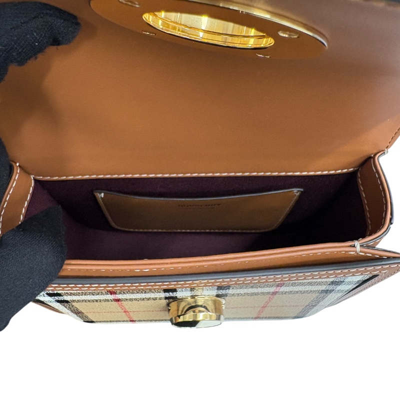 BURBERRY 巴寶莉 肩背包 PVC帆布 格紋 棕色 金釦-12
