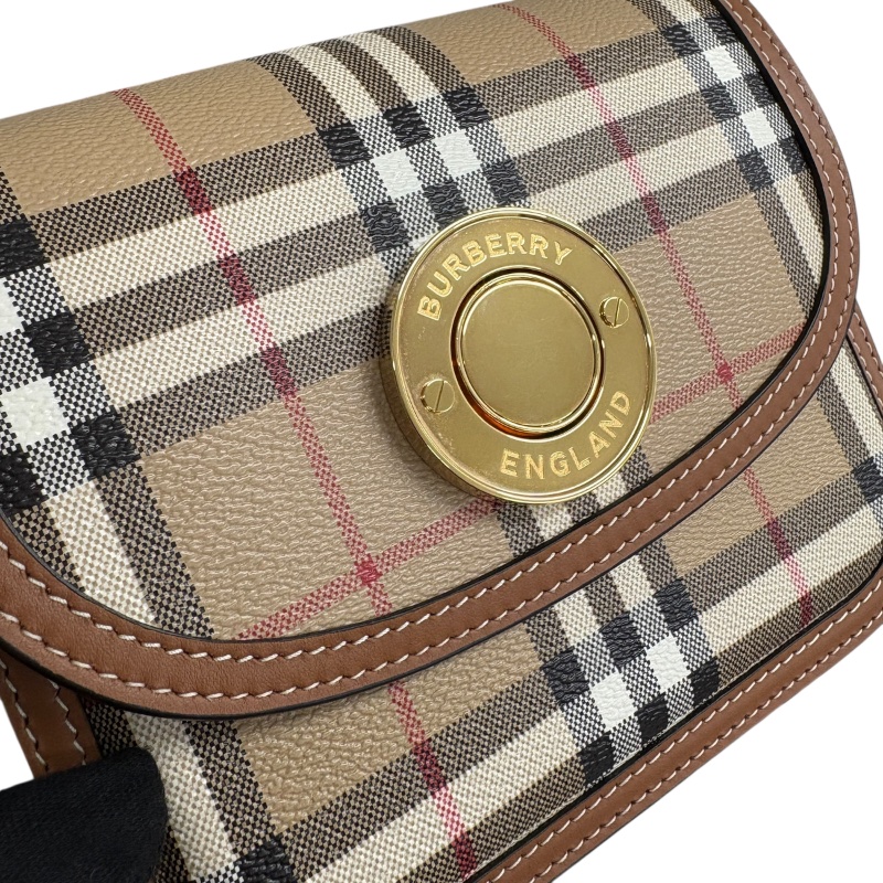 BURBERRY 巴寶莉 肩背包 PVC帆布 格紋 棕色 金釦-13