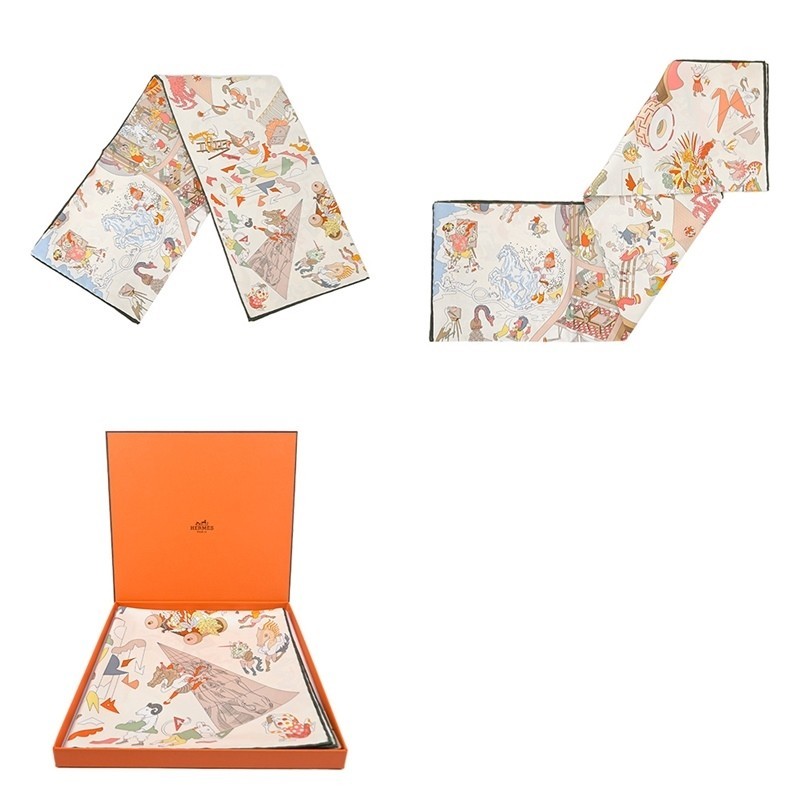 Hermes 愛馬仕 Academia Hippica 90 手工捲邊斜紋真絲方巾-4