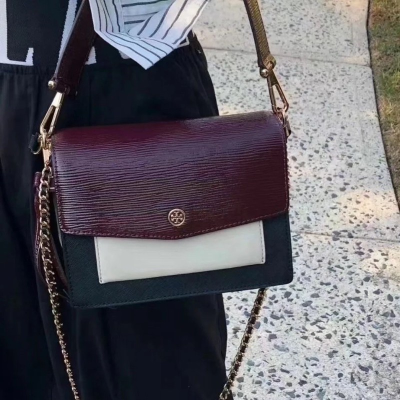 TB/Tory Burch Robinson 酒紅色拼色鏈條包 肩背斜背包-0