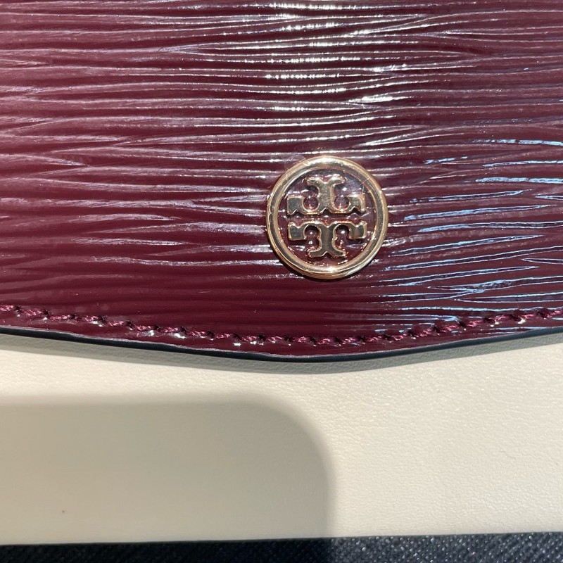 TB/Tory Burch Robinson 酒紅色拼色鏈條包 肩背斜背包-7
