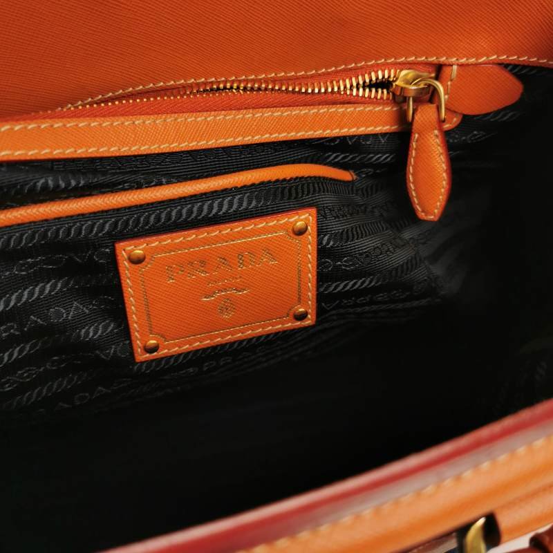 Prada 牛皮 牛仔布 拼色 三角 標誌 手提包-7