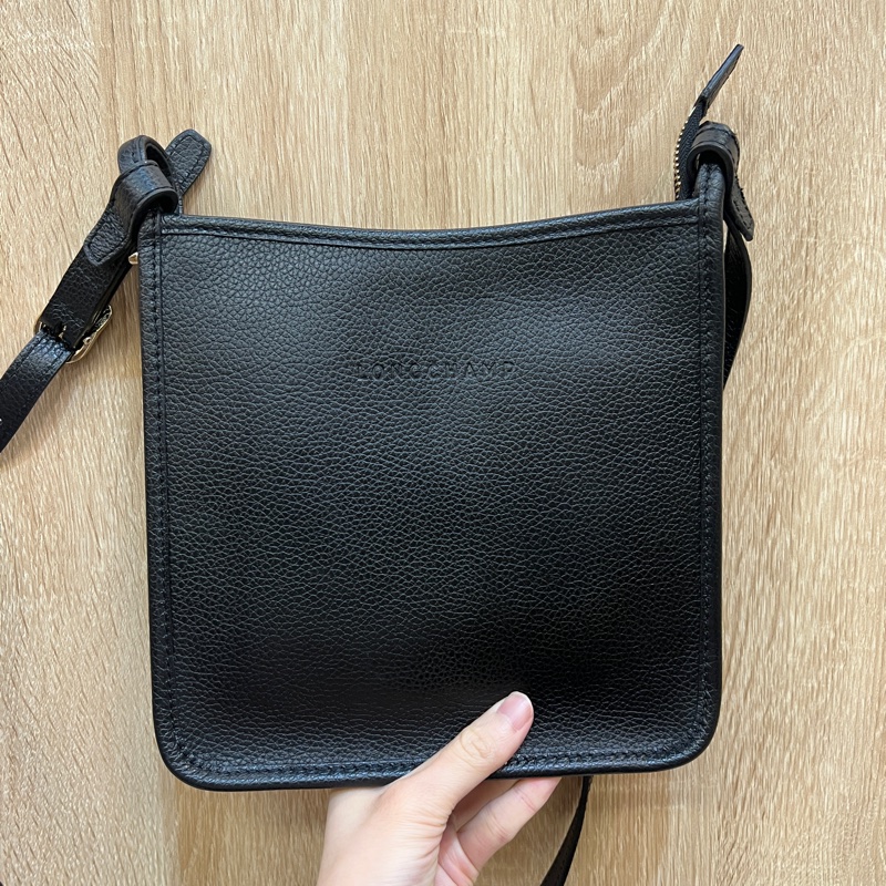 Longchamp 黑牛皮金釦Foulonne斜背包S號-0