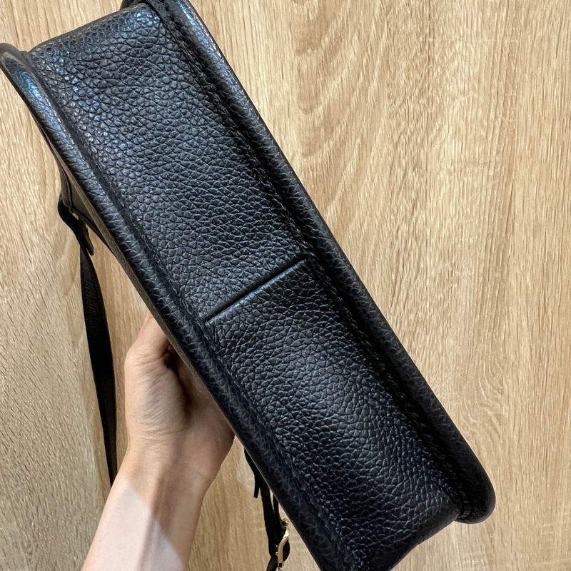 Longchamp 黑牛皮金釦Foulonne斜背包S號-4