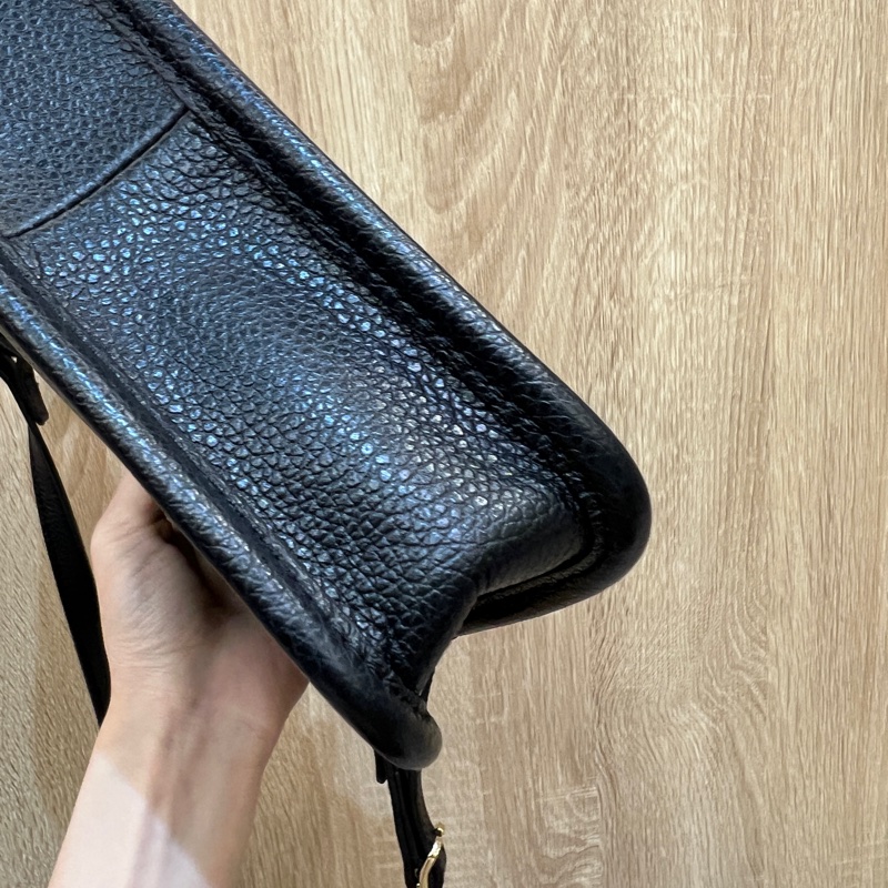 Longchamp 黑牛皮金釦Foulonne斜背包S號-6