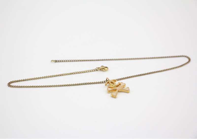 Chanel Vintage 03P 鍍金CC琺瑯白色骷髏骨項鏈-10
