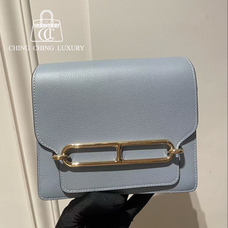 🌈Hermes🩵Mini roulis 19🩵亞麻藍金扣🌟99新🌟Evercolor皮🌟-0