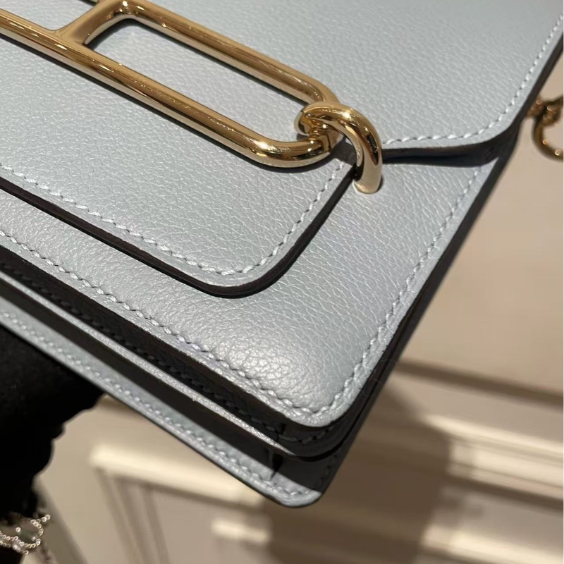 🌈Hermes🩵Mini roulis 19🩵亞麻藍金扣🌟99新🌟Evercolor皮🌟-2