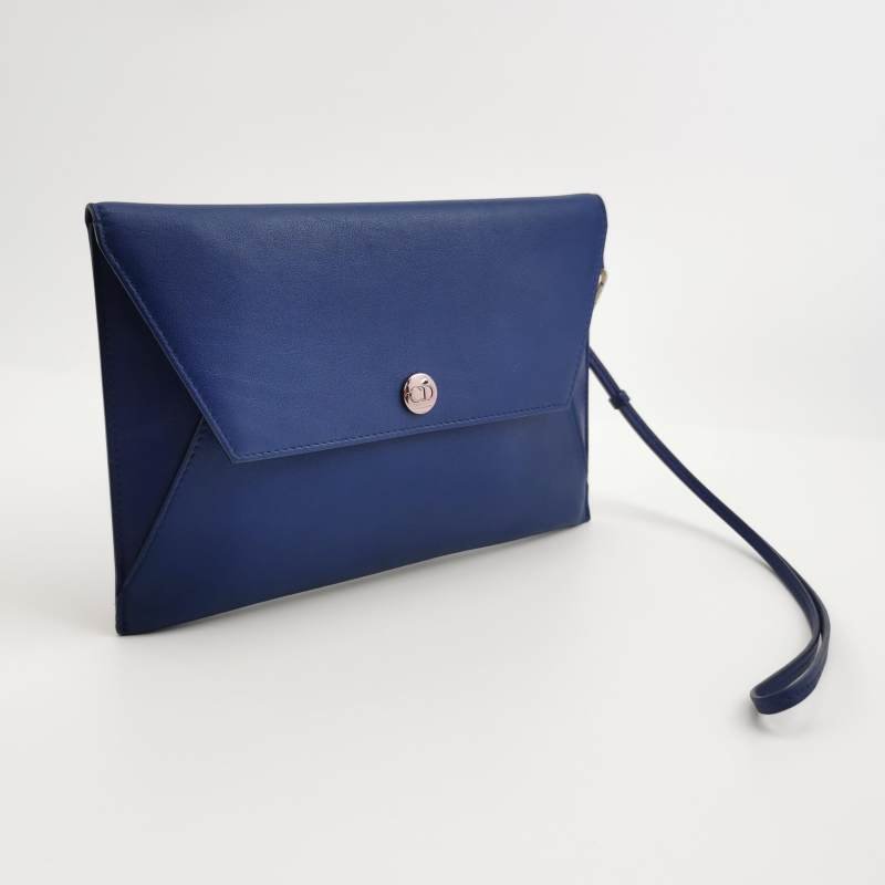 Dior 牛皮 純色 字母 Logo 金屬扣 翻蓋 手拿包-2