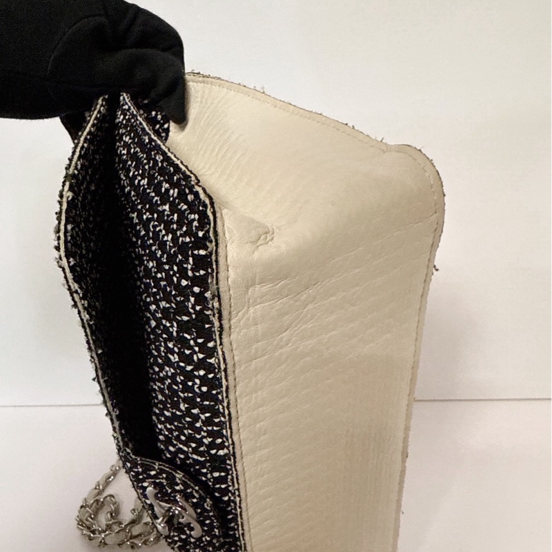 CHANEL CF30 黑白斜紋軟呢口蓋包鏈條包 30CM-10