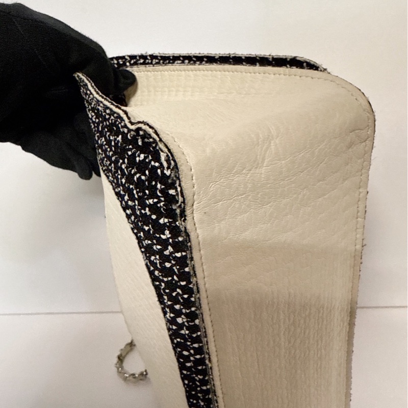 CHANEL CF30 黑白斜紋軟呢口蓋包鏈條包 30CM-12