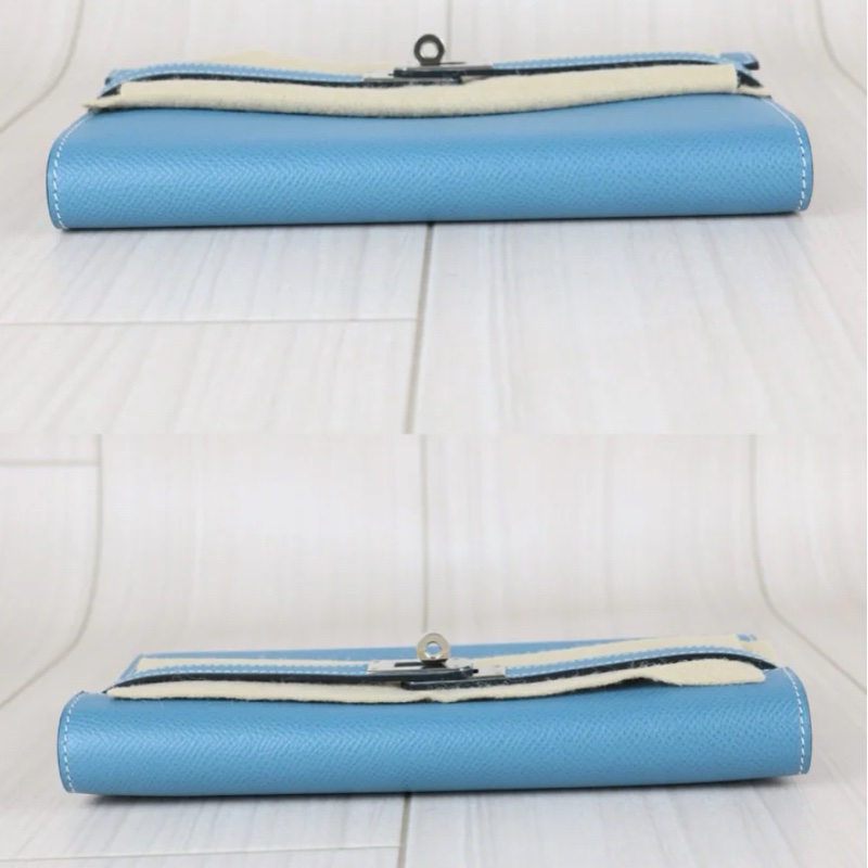 「JL精品代購」 極新愛馬仕Hermes Kelly long藍銀長夾-2