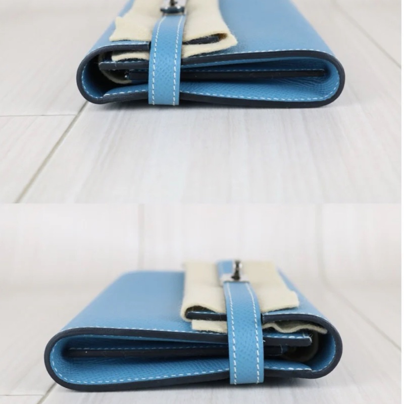 「JL精品代購」 極新愛馬仕Hermes Kelly long藍銀長夾-3