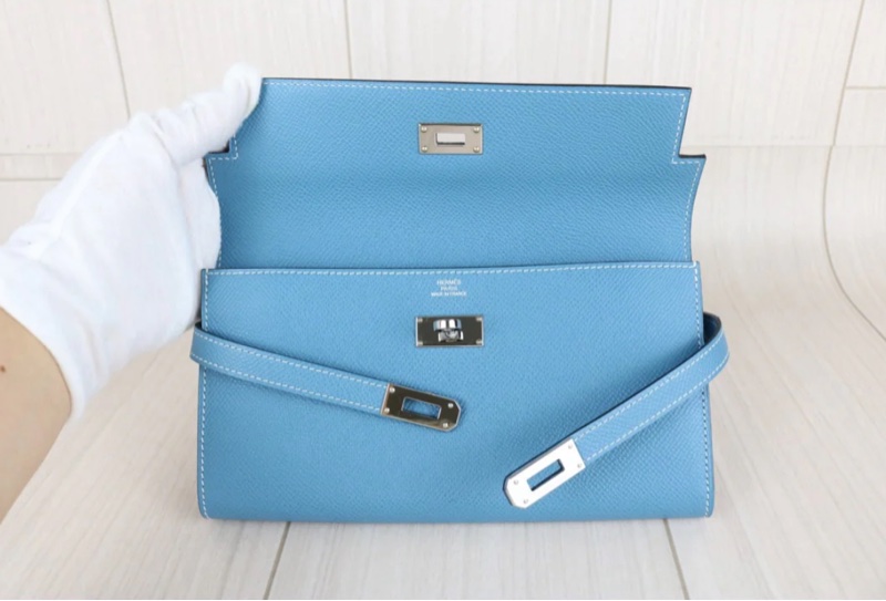 「JL精品代購」 極新愛馬仕Hermes Kelly long藍銀長夾-8
