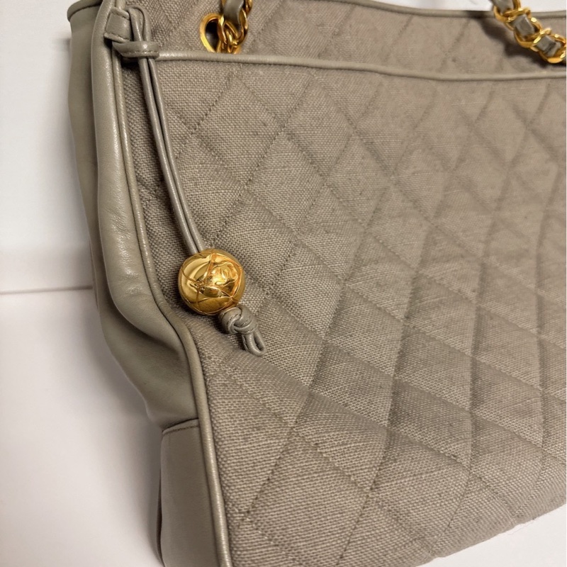 CHANEL A02900 VINTAGE 灰色金球購物包托特包-11