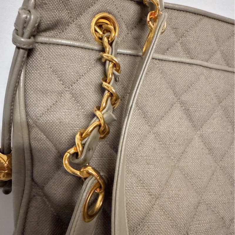 CHANEL A02900 VINTAGE 灰色金球購物包托特包-14