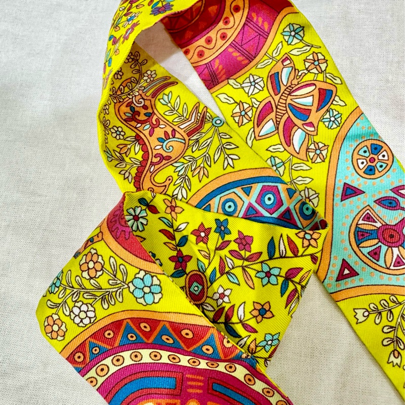 Hermes Silk L'Arbre De Vie 生命之樹 Twilly 💛 全新離櫃品 附盒-4