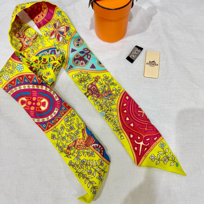 Hermes Silk L'Arbre De Vie 生命之樹 Twilly 💛 全新離櫃品 附盒-18