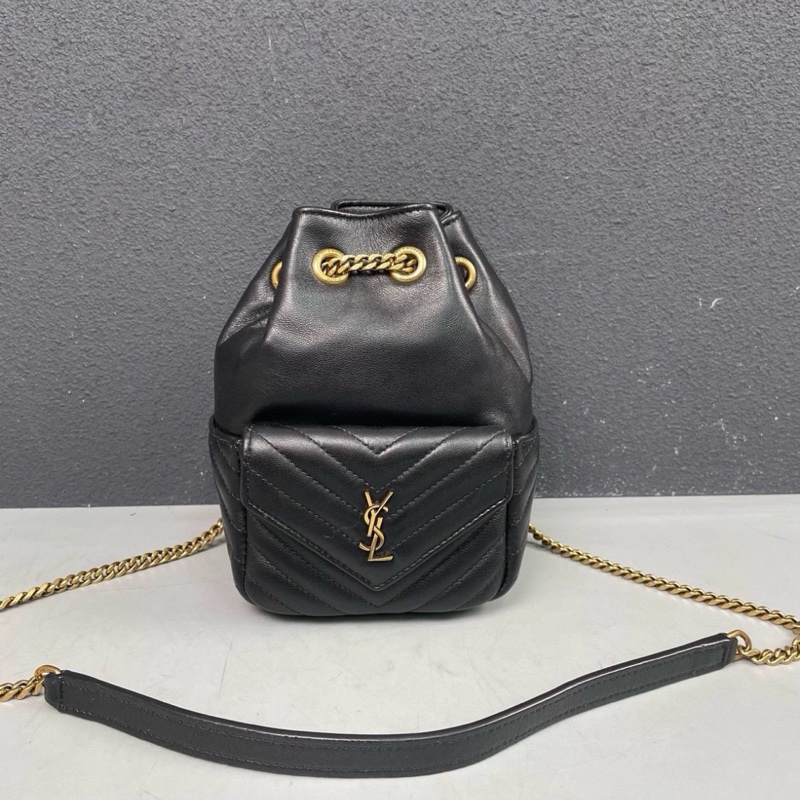 明星同款🤩Ysl黑金joe羊皮V紋迷你小水桶斜挎單肩鏈條包-6