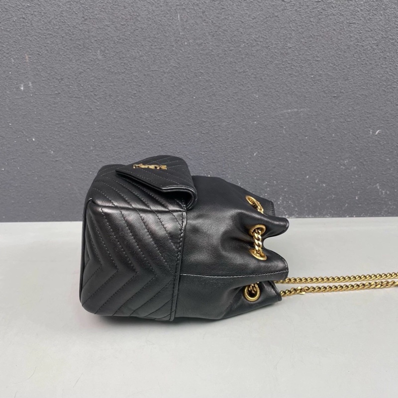 明星同款🤩Ysl黑金joe羊皮V紋迷你小水桶斜挎單肩鏈條包-9