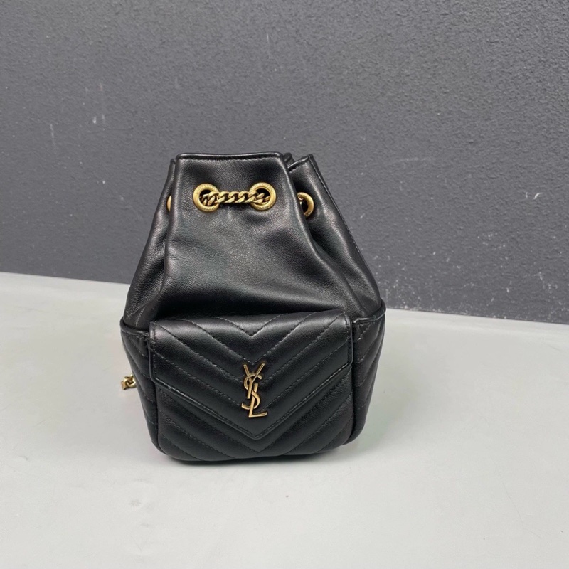 明星同款🤩Ysl黑金joe羊皮V紋迷你小水桶斜挎單肩鏈條包-12
