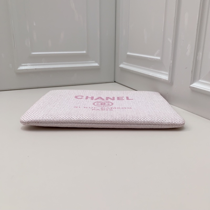 98新 CHANEL香奈兒 24開白拼粉編織手拿包-4